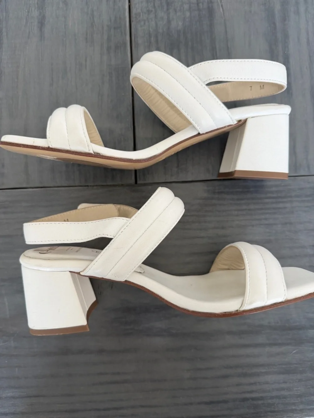 Amalfi by Rangoni Firenze Pillow Feel White Leather Block Heel Sandals